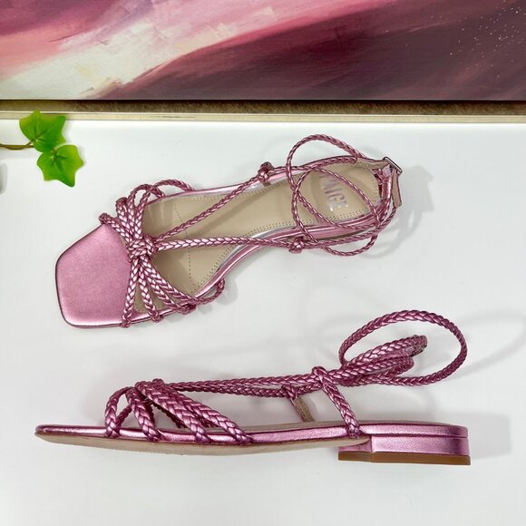 PAIGE Deanna Braided Ankle-strap Flat Sandals In Pink Metallic Size 6 - Picture 8 of 10